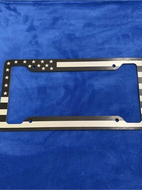 License Plate Frame. Black & Silver Thin Blue Line/American Flag